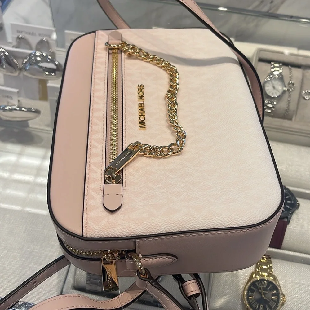 MICHAEL KORS Jet Set Lg Ombré Signature Logo EW Crossbody Bag Powder Blush  NWT